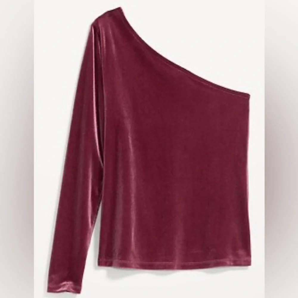 PLUS‎ Old Navy NEW Maeve Velvet One Shoulder Long Sleeve Stretch Blouse Size 2X